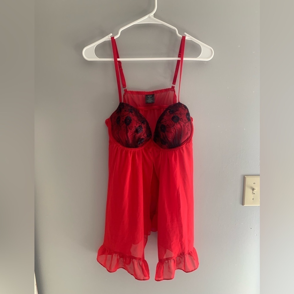 Womens Apt 9 Intimates Red & Black Lace Slit Ruffled Spaghetti Strap Lingerie XL
